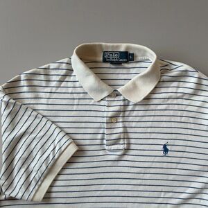 Polo by Ralph Lauren White and Blue Striped Polo Shirt Large
